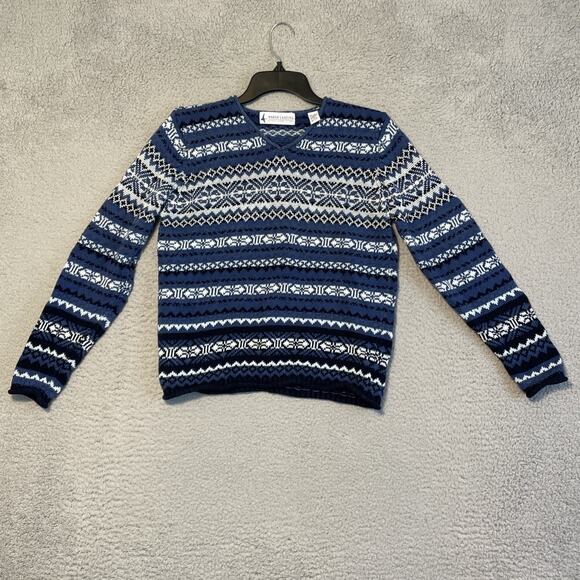 Marsh Landing Blues Sweaters - Marsh Landing Blues Women's Pullover Sweater Geometric Crew Neck Blue M VTG